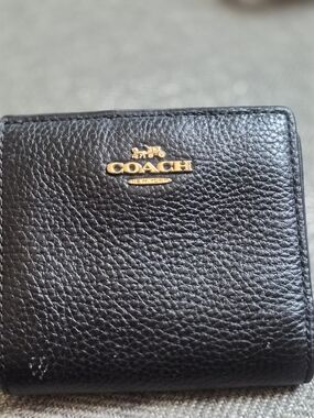 Coach Black Pebbled Leather Wallet with Gold Logo